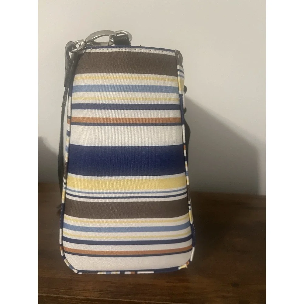 Primeware Insulated Wine Purse Tote Striped‎ Navy Yellow Bottle Carrier Bag NWT